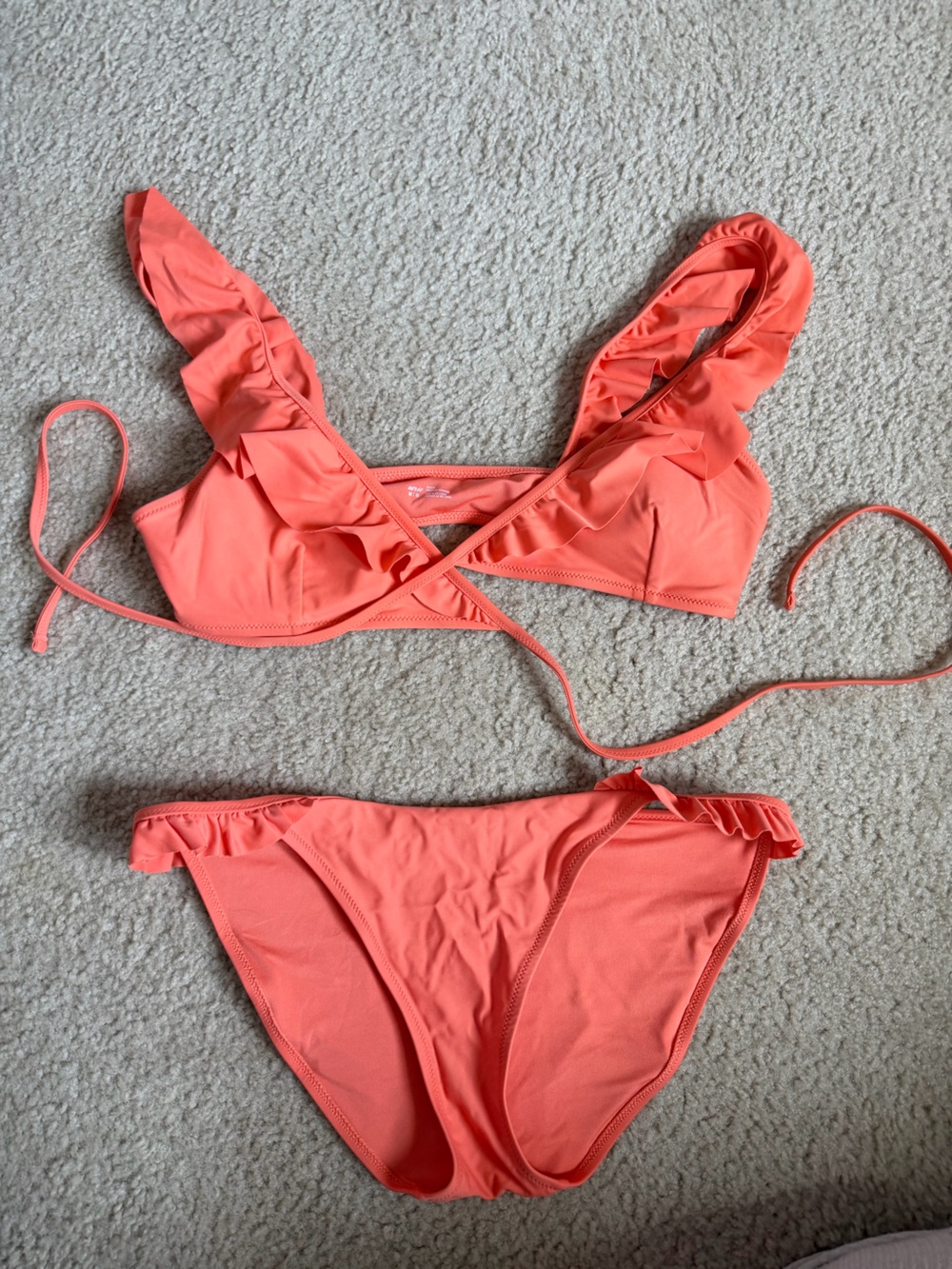 aerie Coral Ruffle Bikini Top